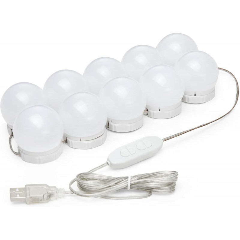 Mondeer Lumière de Miroir, 10 Ampoules Hollywood Kit de Lumière LED Dimmable Lampe pour Miroir Cosmétique Salle de Bain avec 3