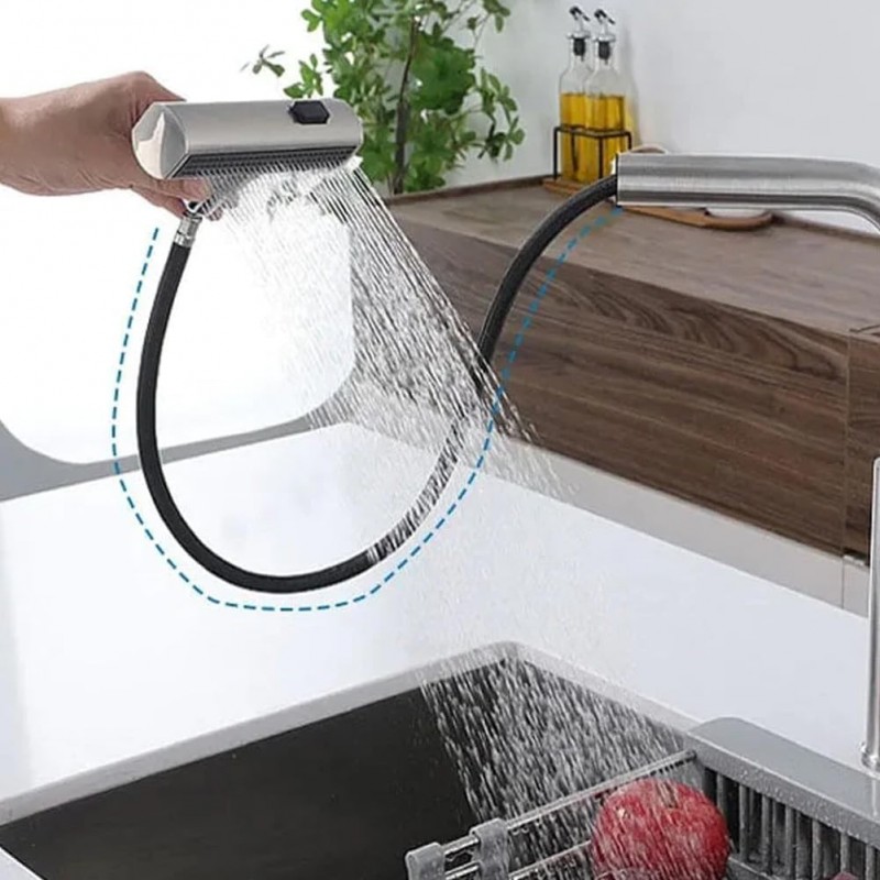 Robinet de cuisine cascade au design moderne avec filetage anti-éclaboussures, rotation, mousseur, bec d'extension, raccord