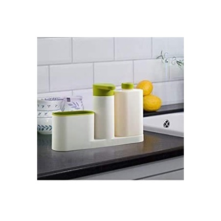 KRUSHNASHRY 3 en 1 ABS En Plastique Stand Cuisine Évier Tidy Liquide Savon Distributeur, 27 x 5,8 x 16,4 cm