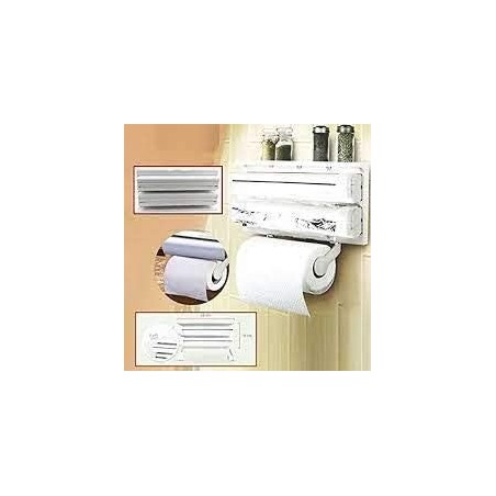 7Seas Triple Distributeur de Papier de Tissu 4 en 1 Feuille Cling Film Tissue Paper Roll Titulaire pour Cuisine Triple Papier