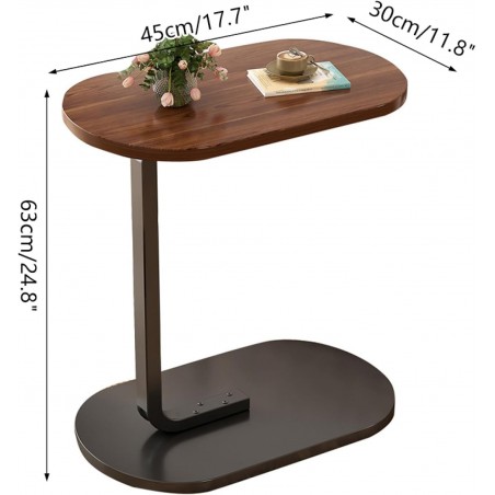 FAANAS Table d'appoint en Forme de C, Table Basse en Bois avec Cadre en Métal Table d'appoint Moderne en Forme de C pour