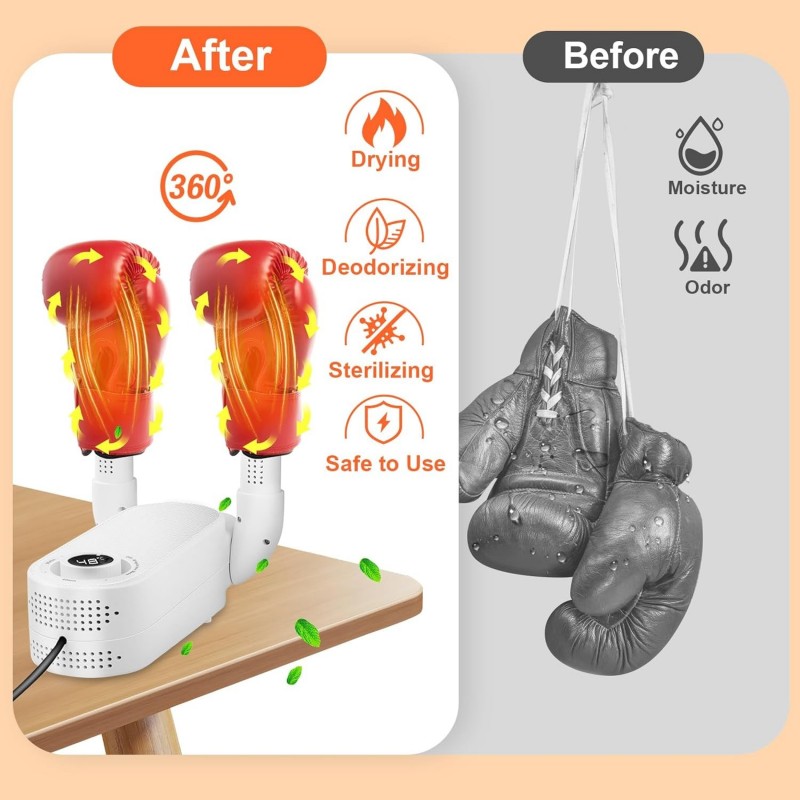 NZQXJXZ Séchoir à gants de boxe avec minuterie intelligente, design pliable et séchoir électrique à séchage rapide, élimine