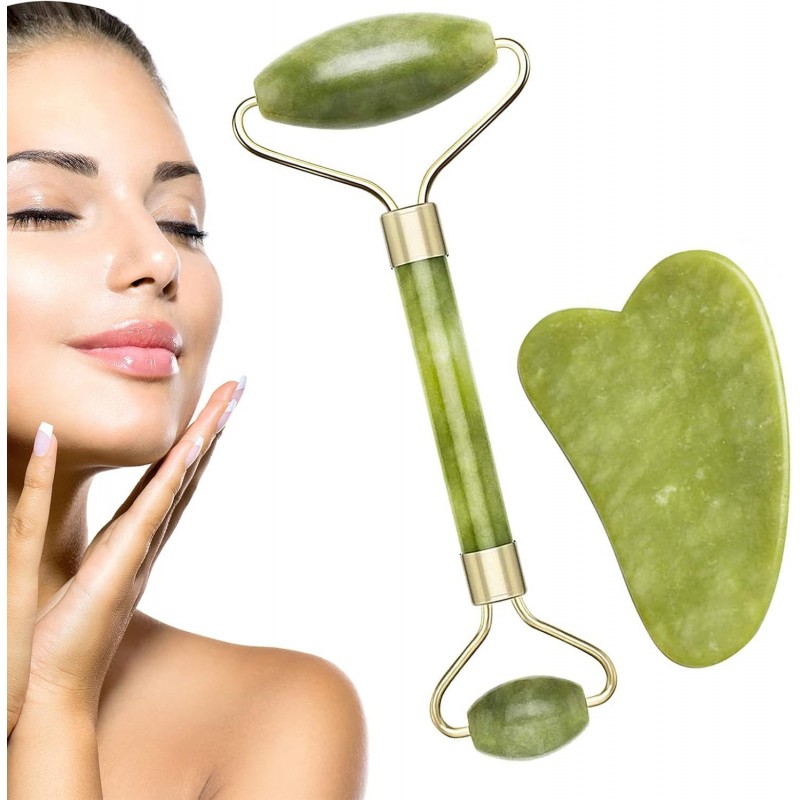 Kits de Massage Jade Roller et Gua Sha,Rouleau Facial anti-âge Naturel,Raffermit la Peau,Visage Amincissant,Traitement des