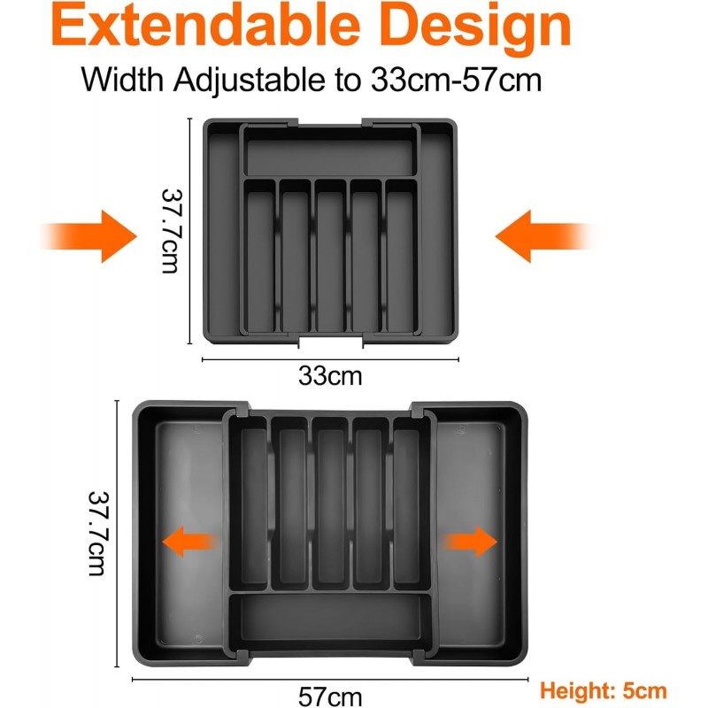 WinGluge Couverts Plateau, Tiroir Organisateur, Noir, Cuisine Tiroir Organisateur, Couverts Plateau, Tiroir Insert, Extensible,