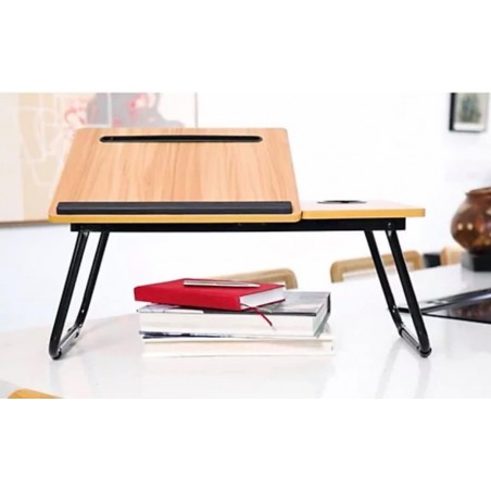 Mesa de trabalho inclinável para laptop, mesa de trabalho, mesa de leitura, suporte de copo de madeira natural