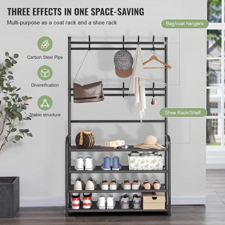 Klrbiqy 4 Tier Porte-chaussures Porte-manteau Combo, Porte-chaussures et Porte-manteau, Porte-chaussures Freestanding,