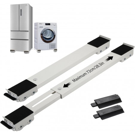 Lyfeesis, Lot de 2 rails de machine à laver avec freins, support de machine à laver de 45 à 72 cm, chariot de transport avec 24