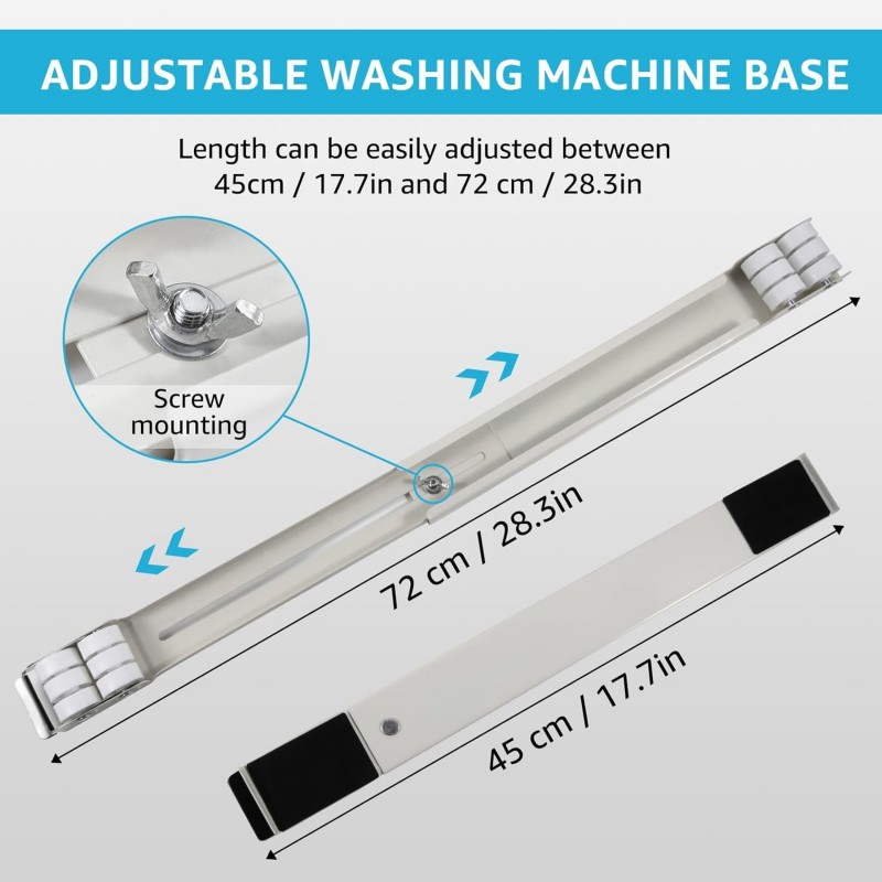 Lyfeesis, Lot de 2 rails de machine à laver avec freins, support de machine à laver de 45 à 72 cm, chariot de transport avec 24