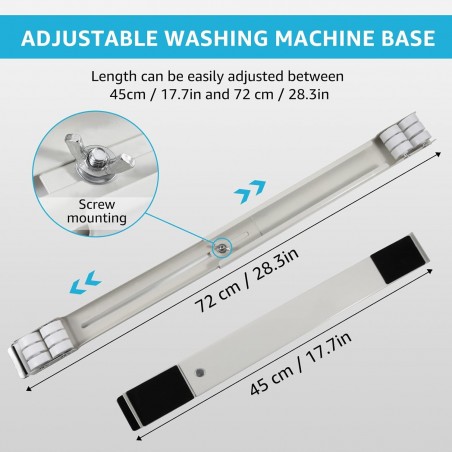 Lyfeesis, Lot de 2 rails de machine à laver avec freins, support de machine à laver de 45 à 72 cm, chariot de transport avec 24
