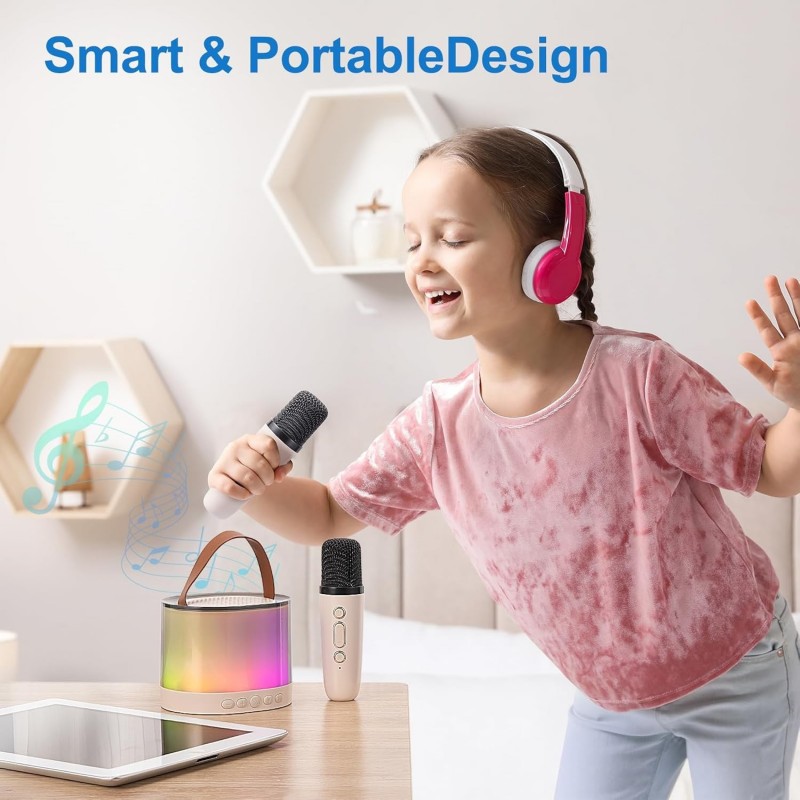 Micro Machine Micro Karaoke Enfants avec 2 Micro sans Fil Karaoke Enfant de Karaoké avec 4 Effets Sonores Variables et LumièRes