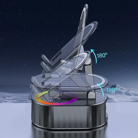 Support téléphonique 3 en 1 Support inductif de haut-parleur Bluetooth 360 ° charge de levage pliable trésor noir