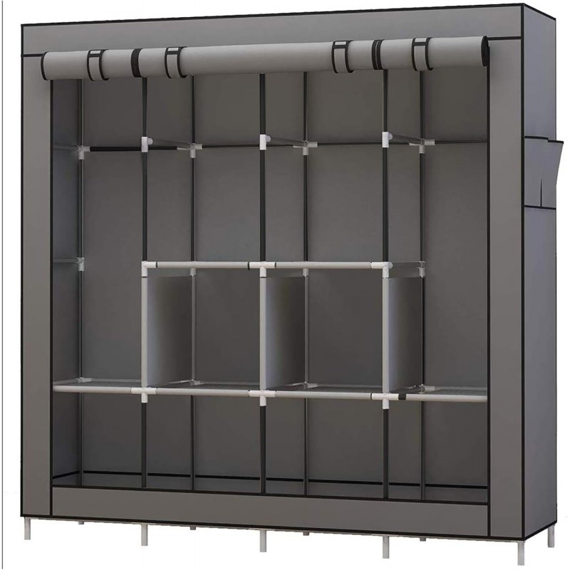 UDEAR Armoire de Rangement Garde-Robe Pliable en Tissu intissé Garde-Robe Penderies pour Chambre d'adulte (Gris)