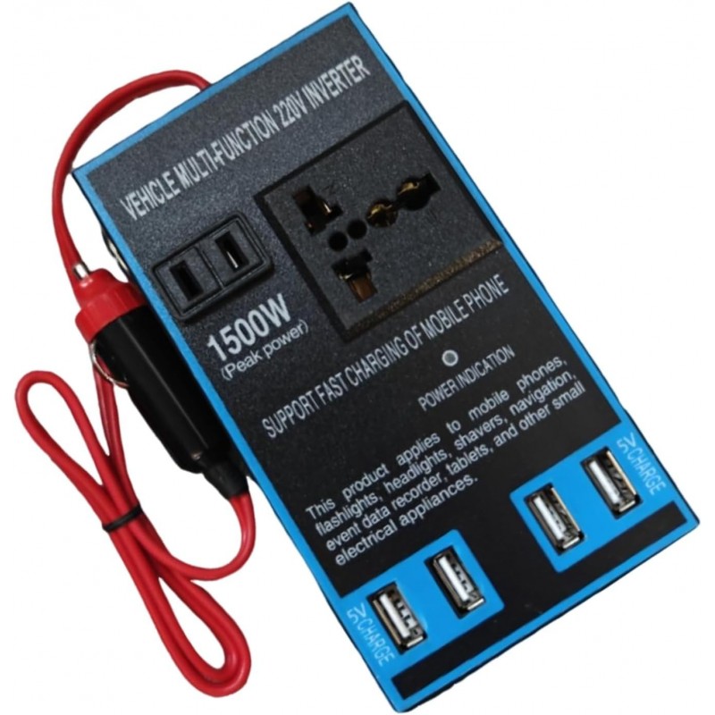 Inversor de corriente de coche de 1500 W con 4 puertos USB, DC12V 24V a AC220V PowerInverters para convertidor de vehículo de