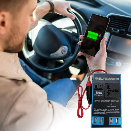 Inversor de corriente de coche de 1500 W con 4 puertos USB, DC12V 24V a AC220V PowerInverters para convertidor de vehículo de