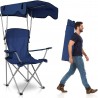 Chaise de camping avec auvent, chaise pliante pour l'extérieur avec parasol réglable UPF 50 + et porte-table, inclinable