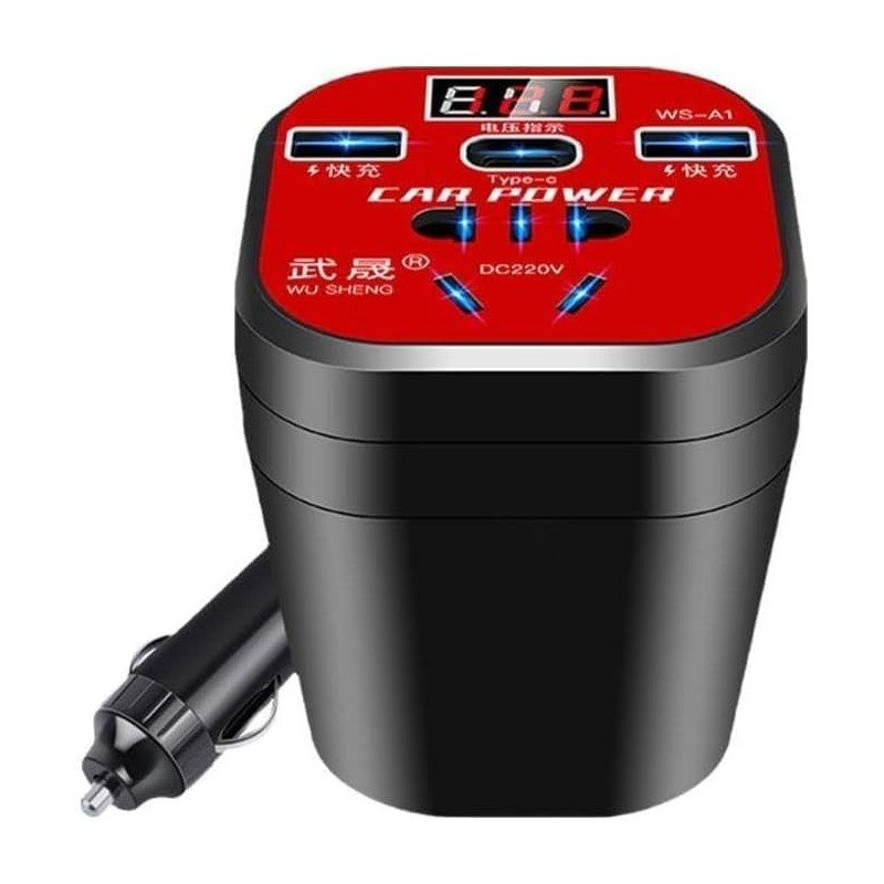 Wmool Car Mounted Cup Type Power Inverter Universal Universal Display Charger Socket Converter Digital Car Screen Truck A9L1