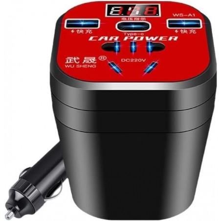 Wmool Car Mounted Cup Type Power Inverter Universal Universal Display Charger Socket Converter Digital Car Screen Truck A9L1