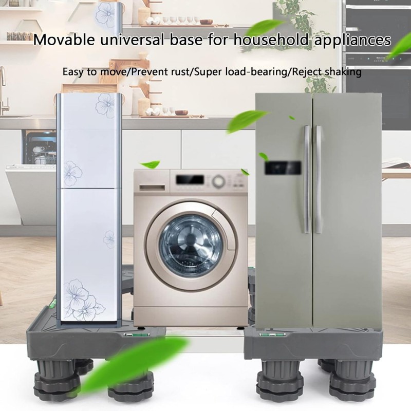 Base de Machine à Laver Réglable 45cm-65cm,Socle Lave Linge,Support Machine a Laver,avec 4 Pieds+4 Roues,Antidérapant Stent
