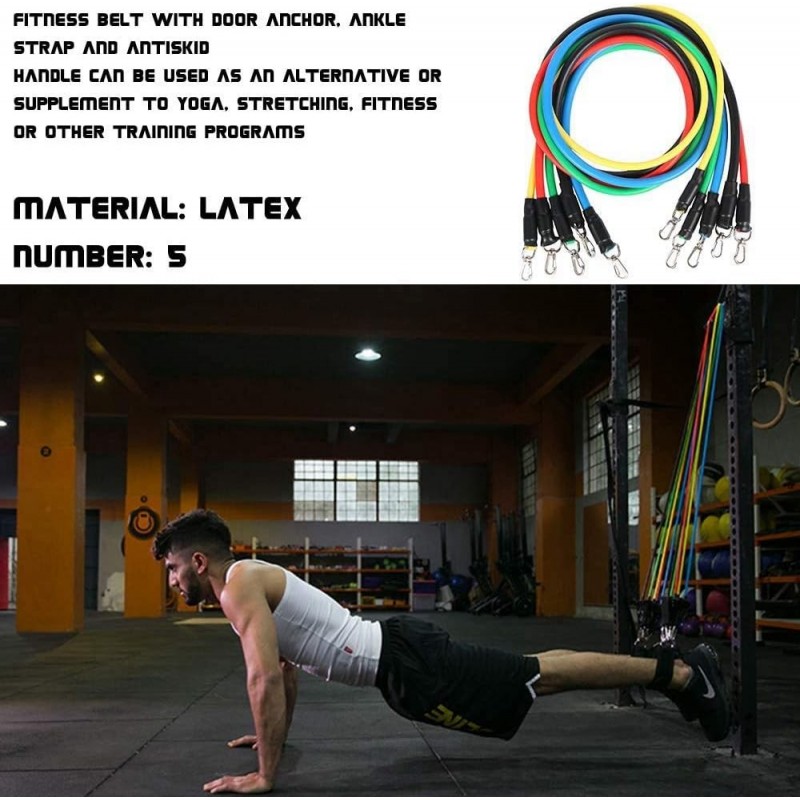 Lot de 11 bandes de résistance pour exercices de fitness, étui de transport, idéal pour le yoga, le fitness à domicile
