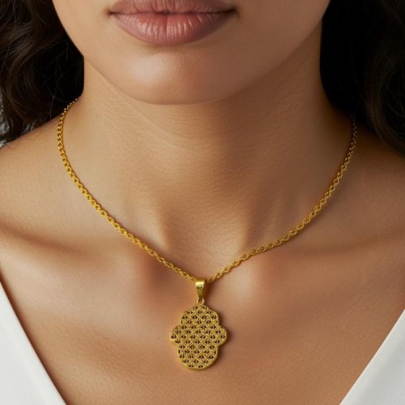 Collier KHAMSA Élégant – acier inoxydable - Chaîne Torsadée avec Détails Intriqués pour Protection & Style