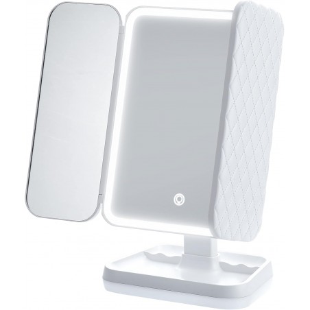 Miss Sweet Lighted Tri-fold Makeup Mirror Vanity Mirror with 1X/2X/3X Magnification (Pure White)