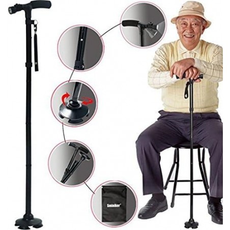 Ducomi Canne de marche Trusty Cane avec lumière LED, hauteur réglable et pliable