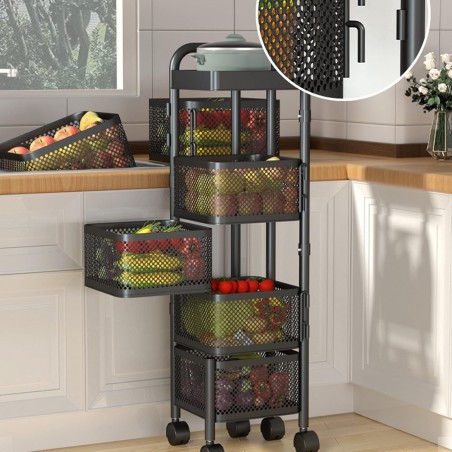 Corbeille À Fruits À 4 Étages for La Cuisine,Support À Légumes Rotatif, Paniers De Cuisine Avec Roues, Paniers À Légumes Et