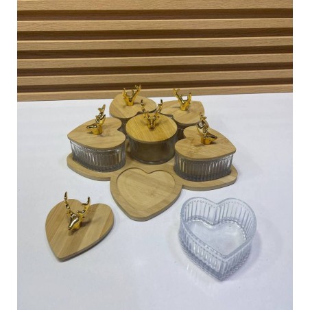 Set of glass jars with wooden lids, elegant and decorative design