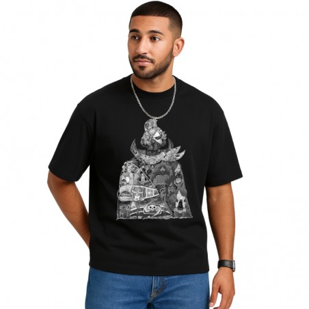 Layers of Style – T-shirt Noir à Motif Multicouche